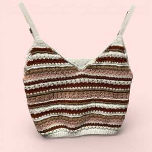Cute creamy crochet stripe Hollister crop top vintage vibes festival